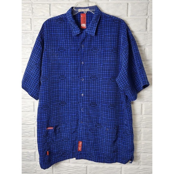 Vintage Shirt Marc Ecko Unltd Large 72 Logo Rhino Button Up Hip Hop Y2K Blue - Picture 1 of 9